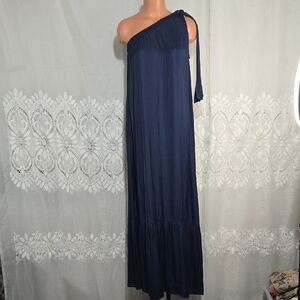 EVEREVE  One Shoulder Long Navy Maxi Dress Sz Small